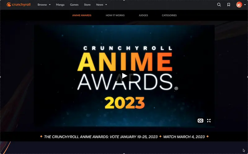 Anime Awards page framework, 2023