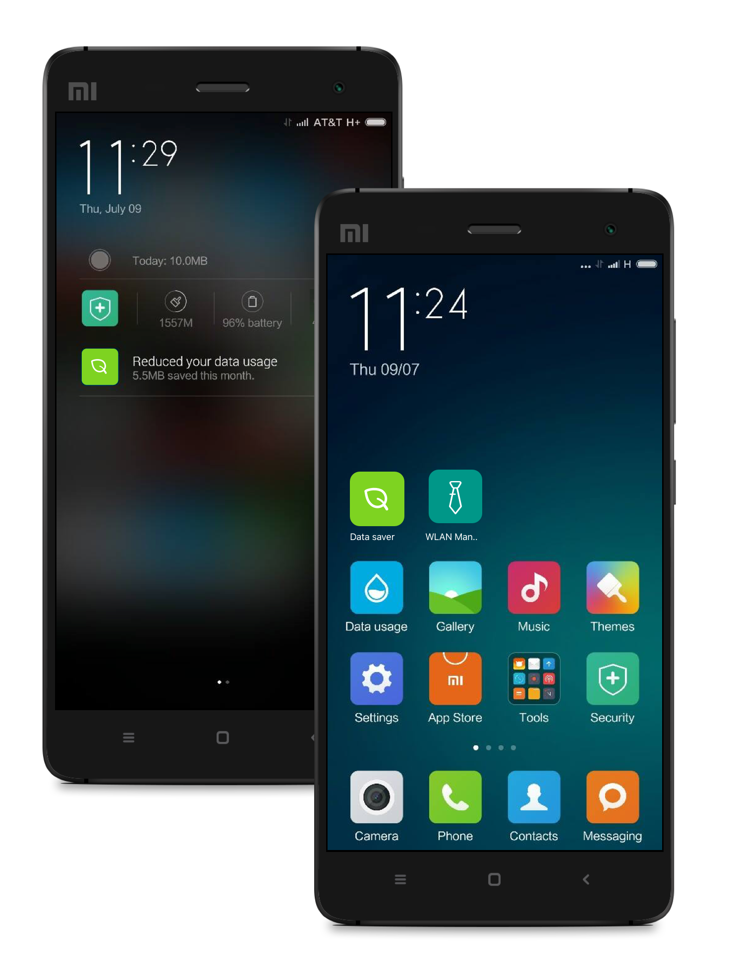 Xiaomi lock screen and home screen with Opera Max data saver widget