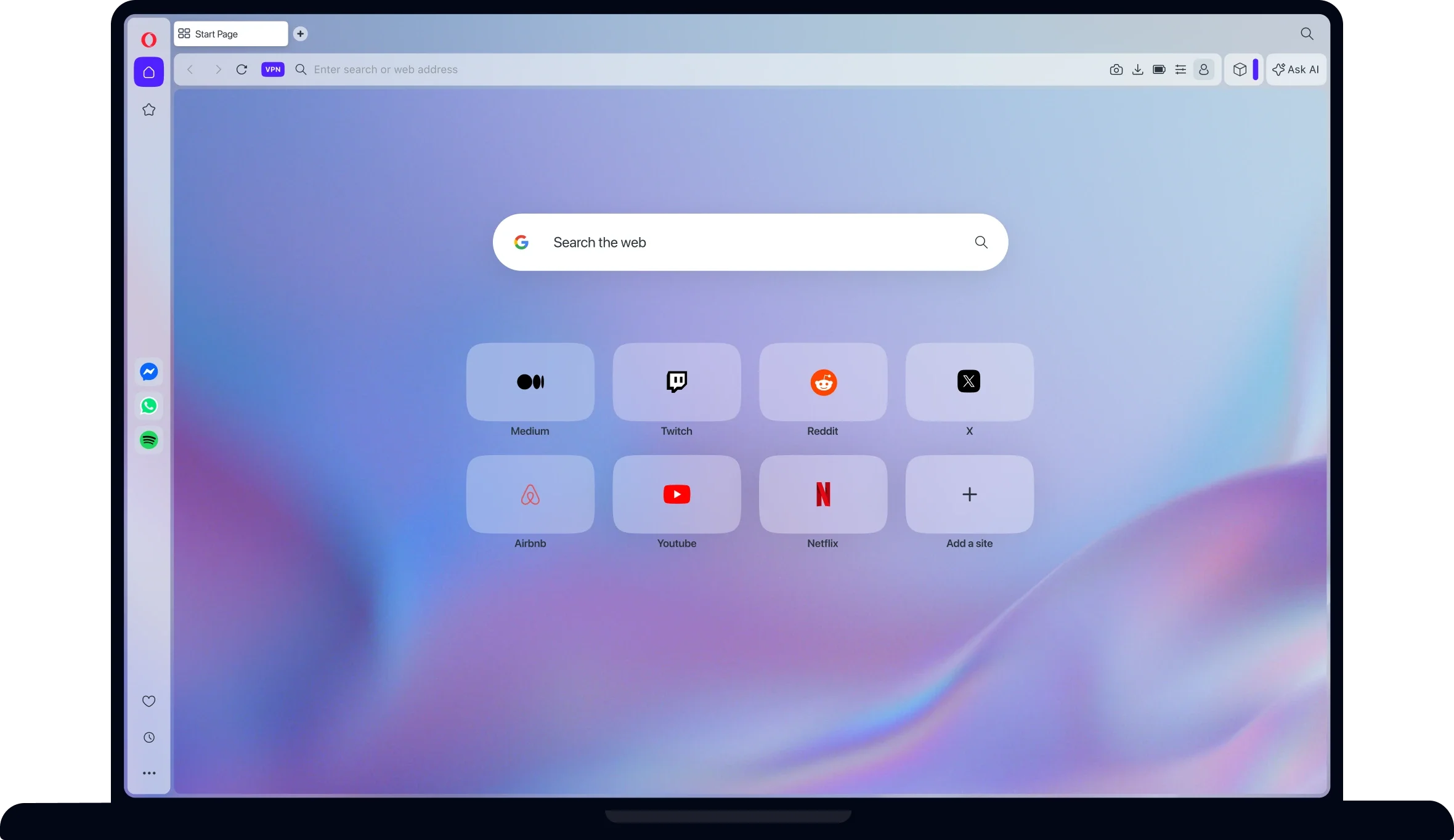 Modern Opera browser home page